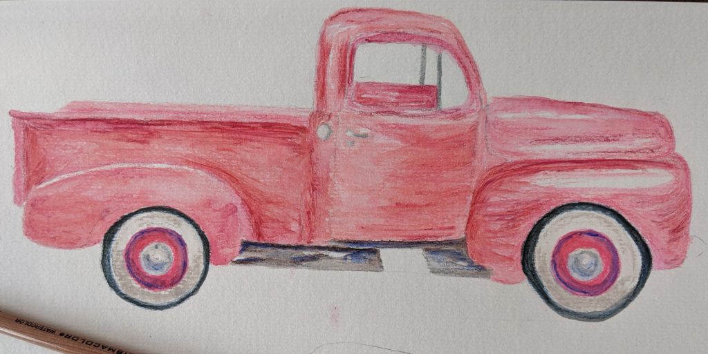 Watercolor Pink Vintage Truck  - Amarie Lange Studio