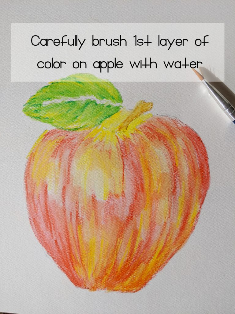 Watercolor Pencils Drawing an Apple -  Mid Phase - Amarie Lange Studio