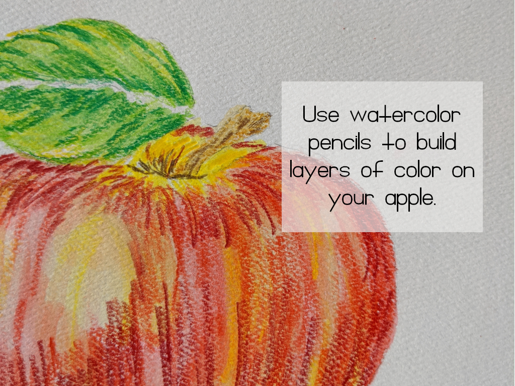 Using watercolor pencils to draw an apple - Amarie Lange Studio