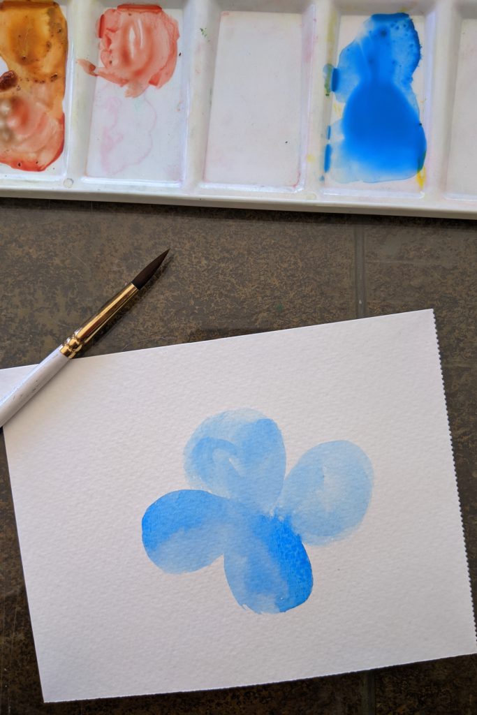 Amarie Lange Studio - painting the watercolor blue flower 1