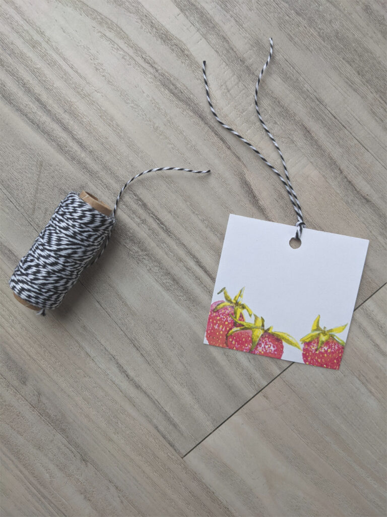 Handmade gift tag on a string