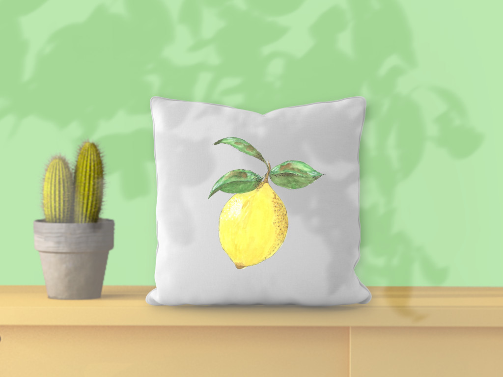watercolor cute lemon printable on a pillow