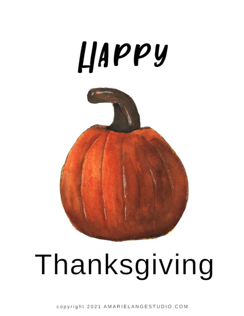 Happy Thanksgiving Watercolor Pumpkin Printable Wall Art