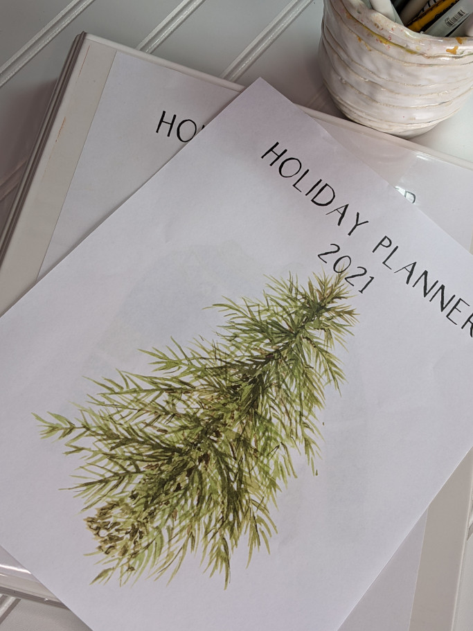 2021 Christmas Printable Planner Cover with Watercolor Tree