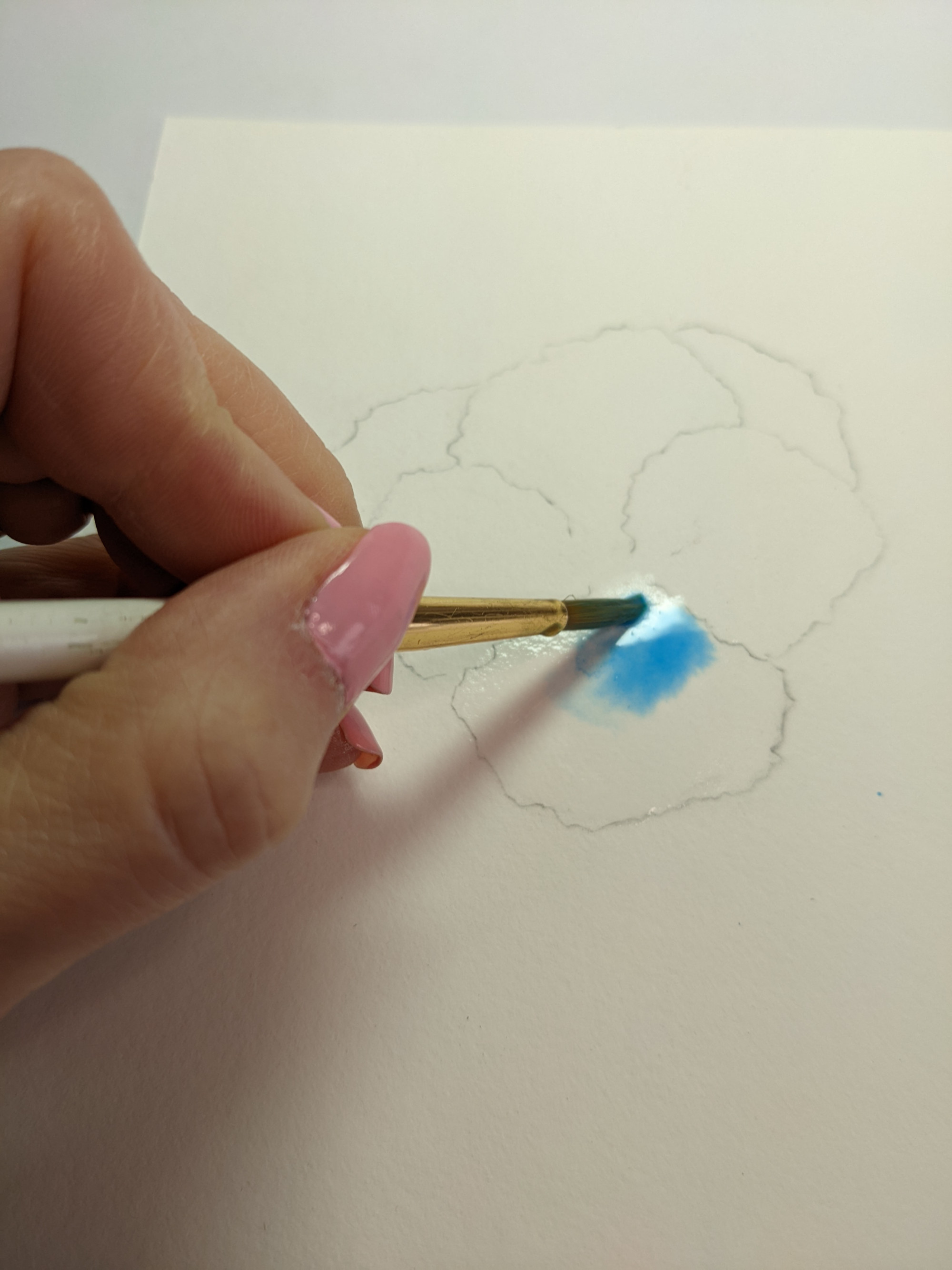 beginning to paint on a watercolor blue flower