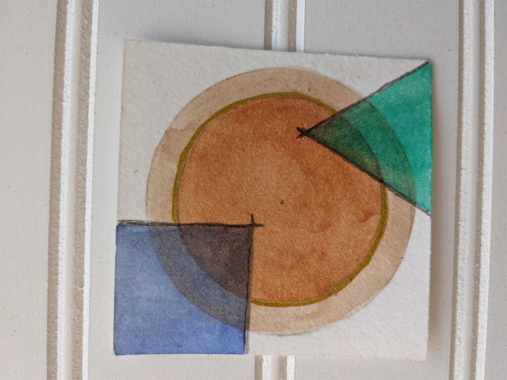 Circle, triangle, square in abstract watercolors