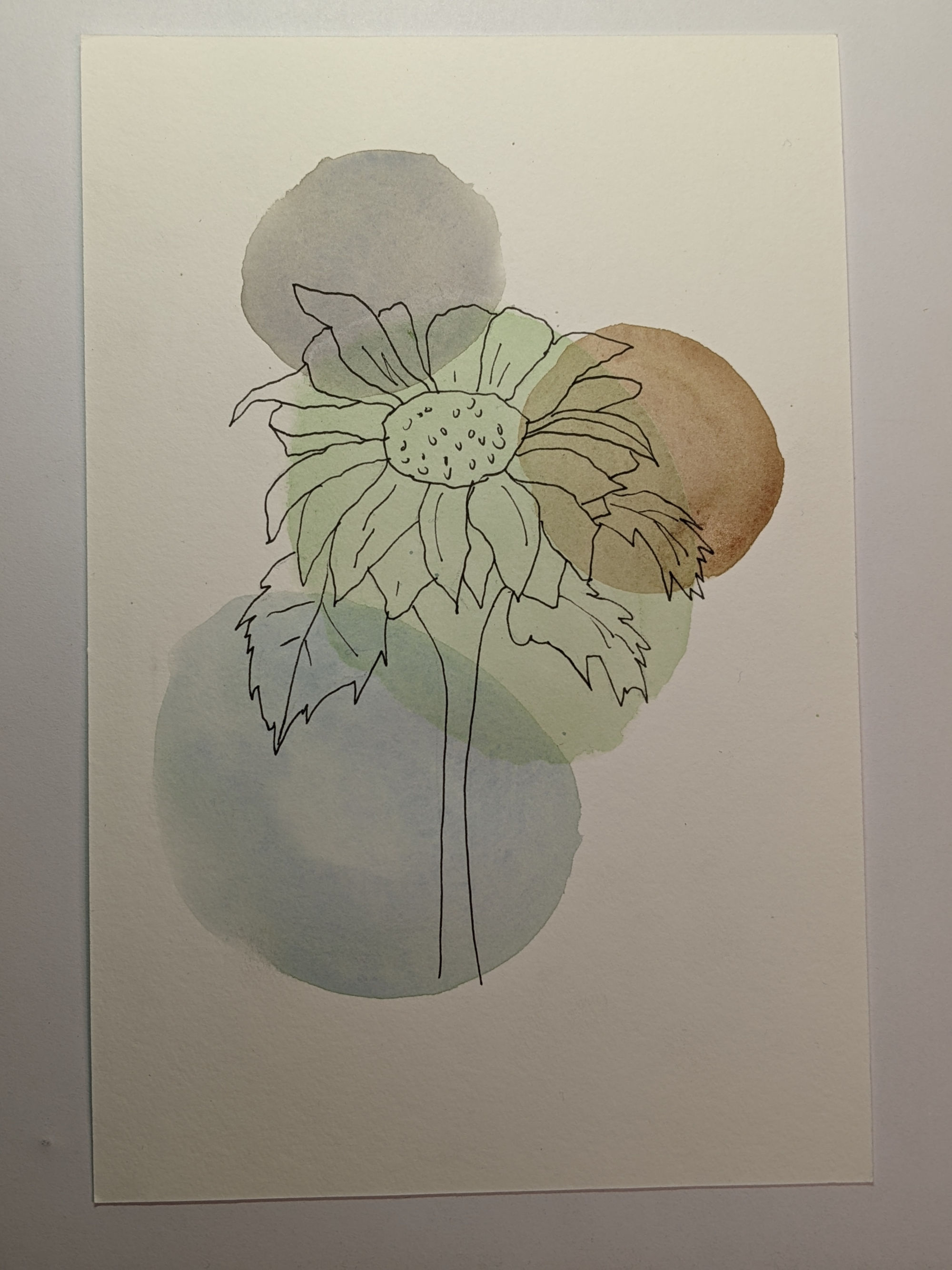 Inked flower with abstract geometric watercolor art.