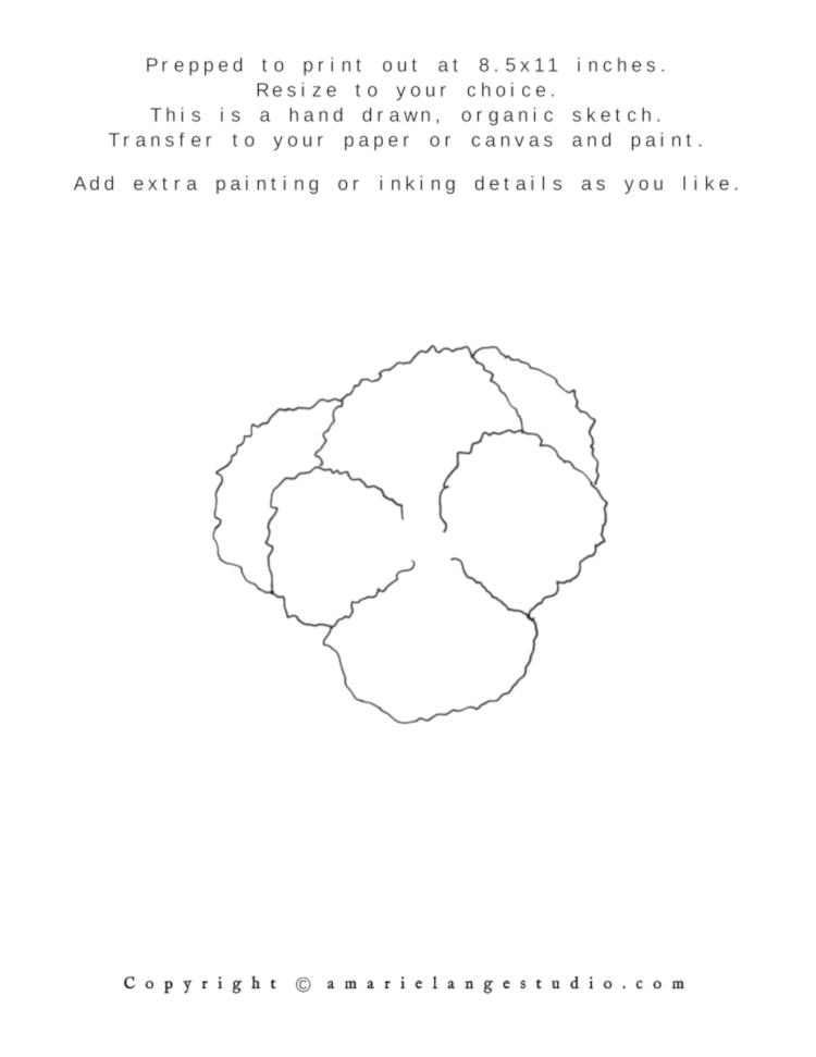 Free Printable Pansy Flower Sketch for Tracing