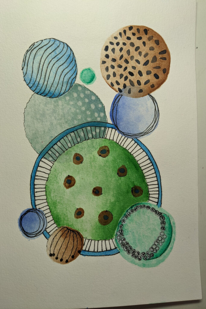 Abstract Watercolor Doodling Planets