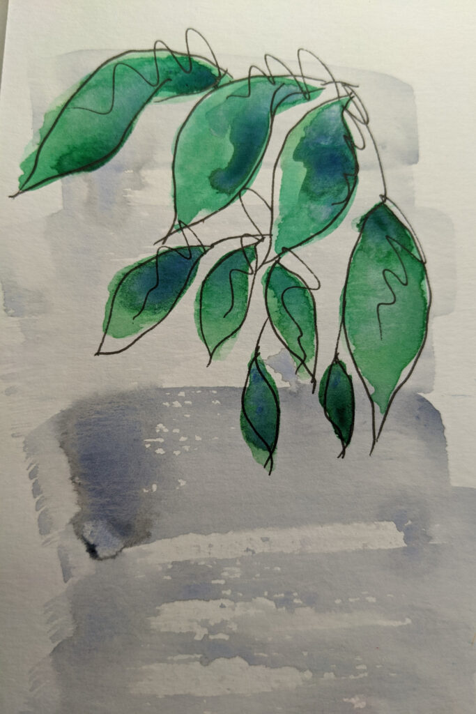Watercolour Green Leaves & Gray Background