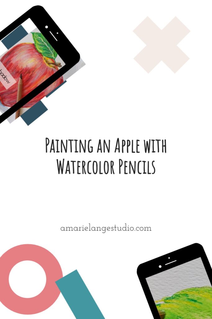 painting an apple with watercolor pencils sign