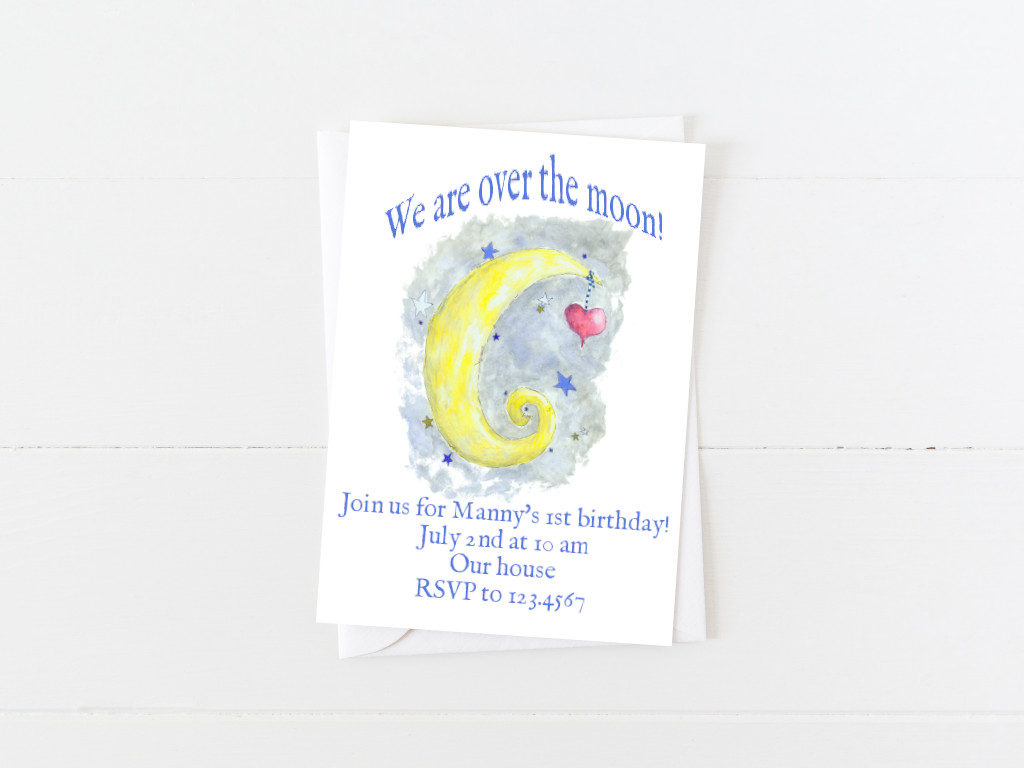 Watercolor moon printable invitation