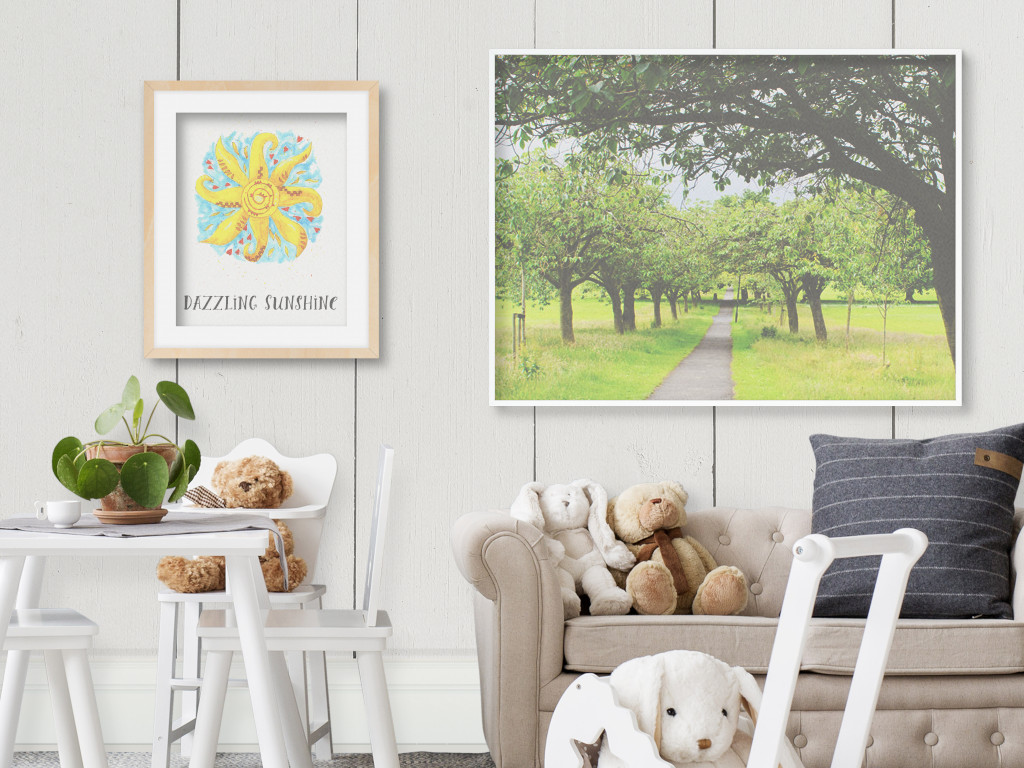 Summer trees in the window and sunshine wall art in a nursery