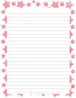 Free Printable Stationery Border – Pink Stars – Lined