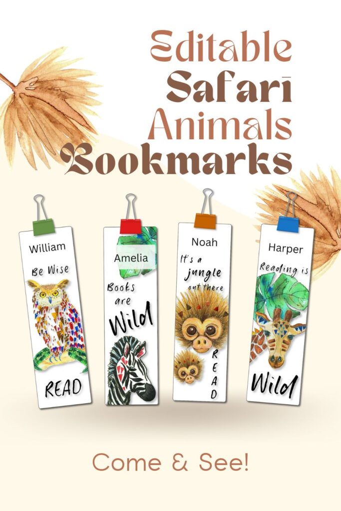 Safari Animal Bookmarks With Name