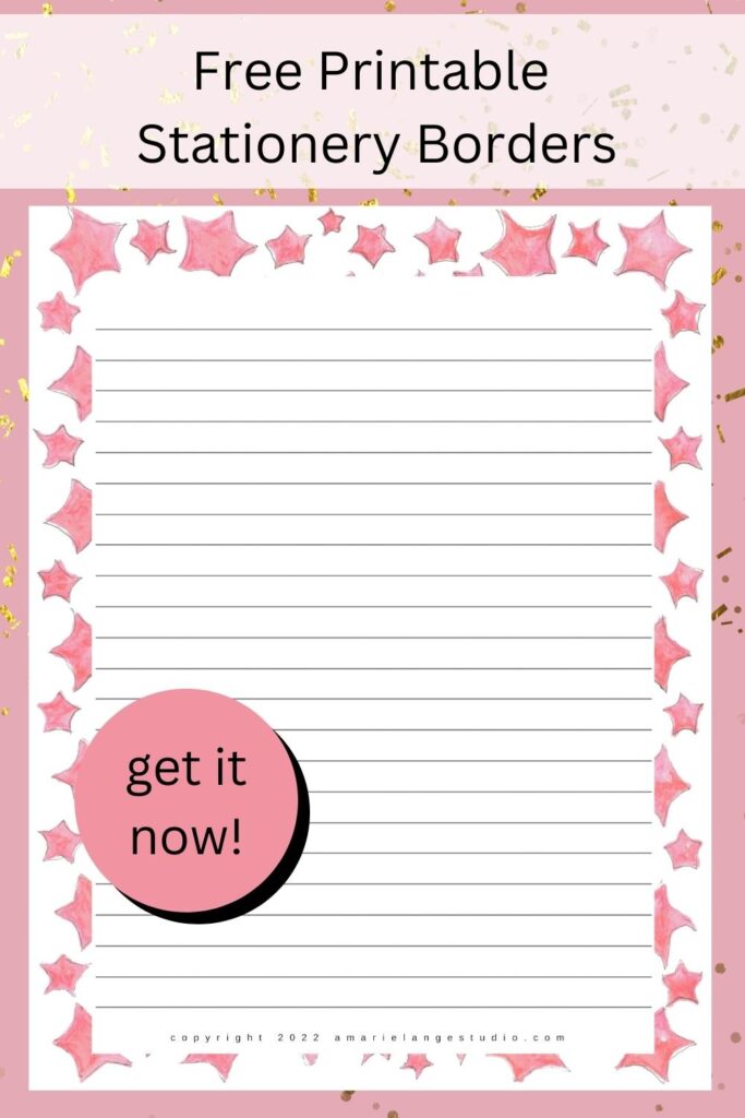 free printable stationery borders lined paper with pink stars
